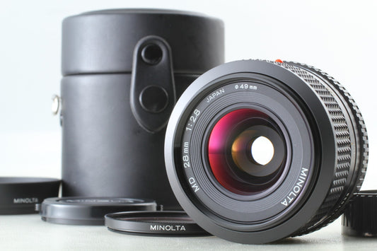 "Unused w/ Hood Case" Minolta New MD 28mm F2.8 Wide Angle MF Lens From JAPAN