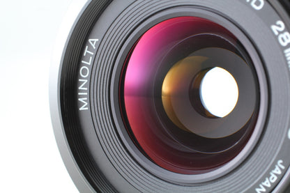 "Unused w/ Hood Case" Minolta New MD 28mm F2.8 Wide Angle MF Lens From JAPAN