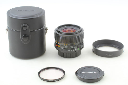 "Unused w/ Hood Case" Minolta New MD 28mm F2.8 Wide Angle MF Lens From JAPAN
